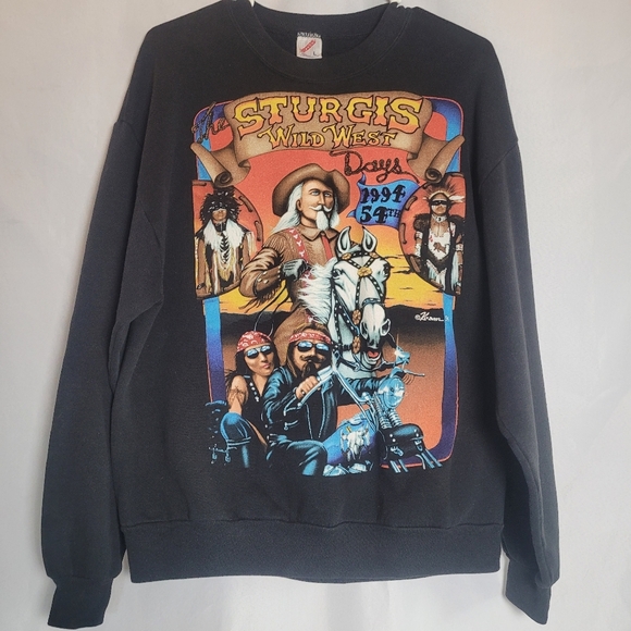 VTG Sturgis 1994 Wild West Days 54th Annual Black Crewneck Sweatshirt Size L - Picture 1 of 9